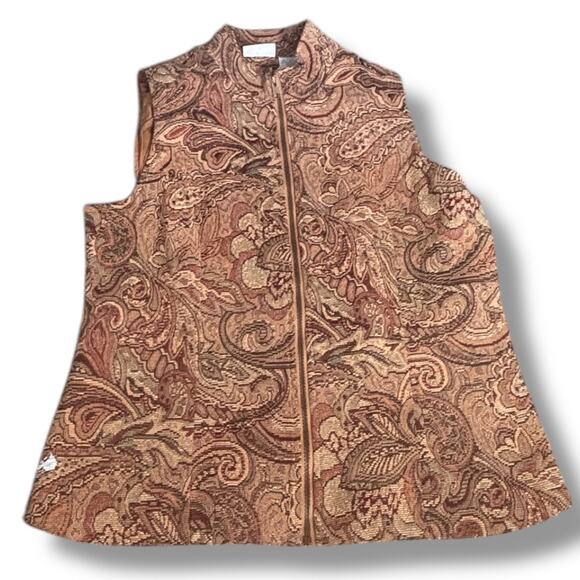 Vintage 90s White Stag Tapestry Paisley Zip Front Vest Brown Rust Tan Bohemian - Picture 1 of 12